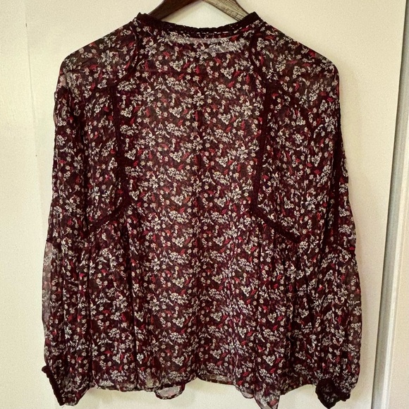 Zara| Gothic Black White and Red Floral Sheer Blouse Peasant Sleeves Sz S - Picture 1 of 4